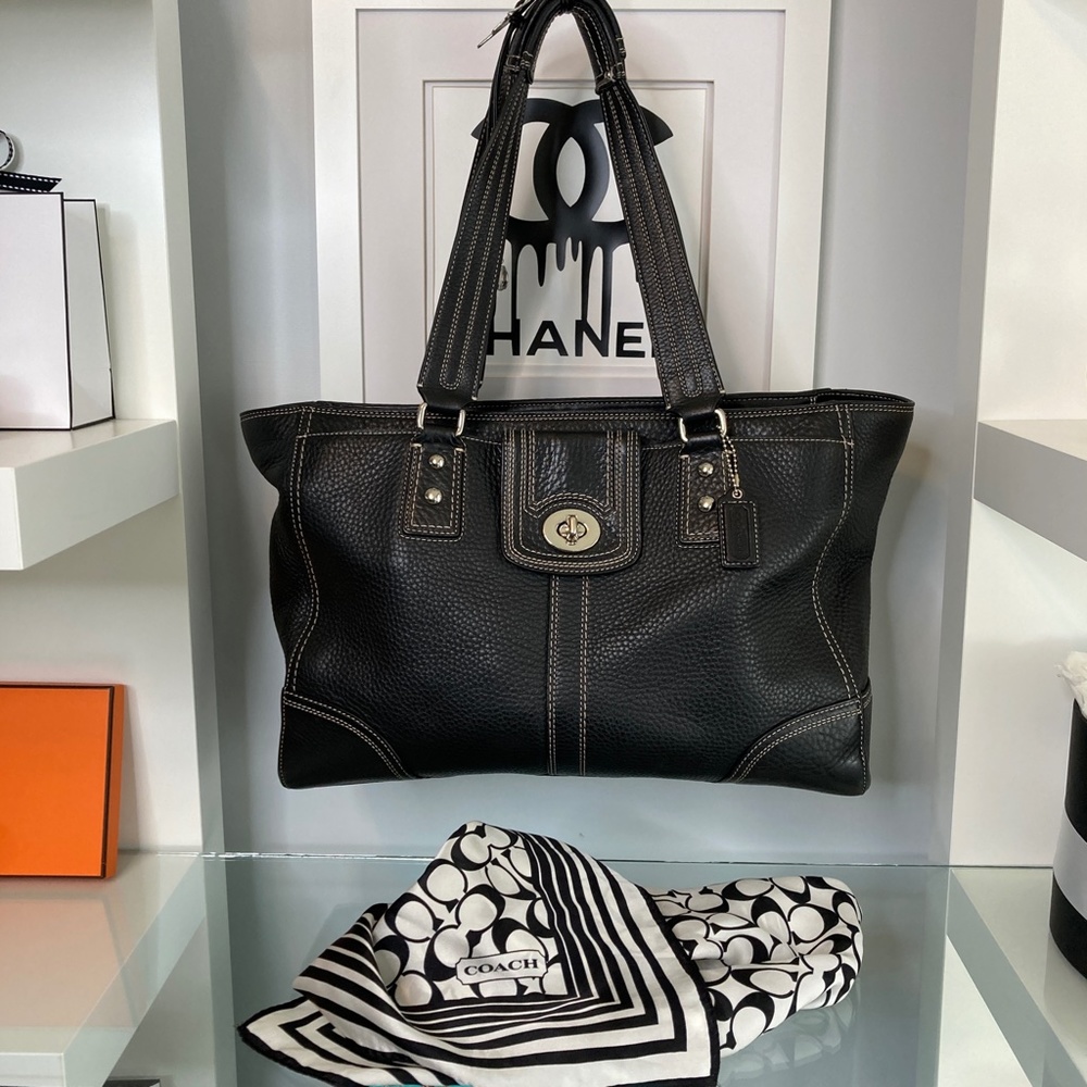 🖤Coach F13960 Black Hampton Pebble Leather Tote - Picture 1 of 11